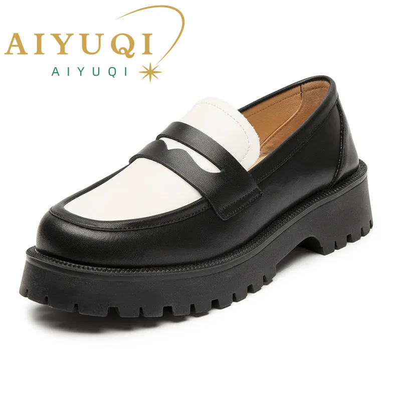 

AIYUQI Ladies Loafers Genuine Leather British Style Platform Women's Shoes Large Size Fashion Girls Spring Shoes