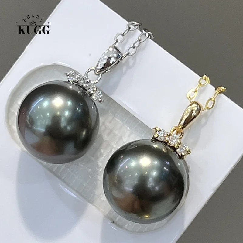 KUGG PEARL Solid 18K White or Yellow Gold Necklace 10-11mm Natural Tahiti Black Pearl Necklace for Women Jewelry Customize bernstein trouble in tahiti