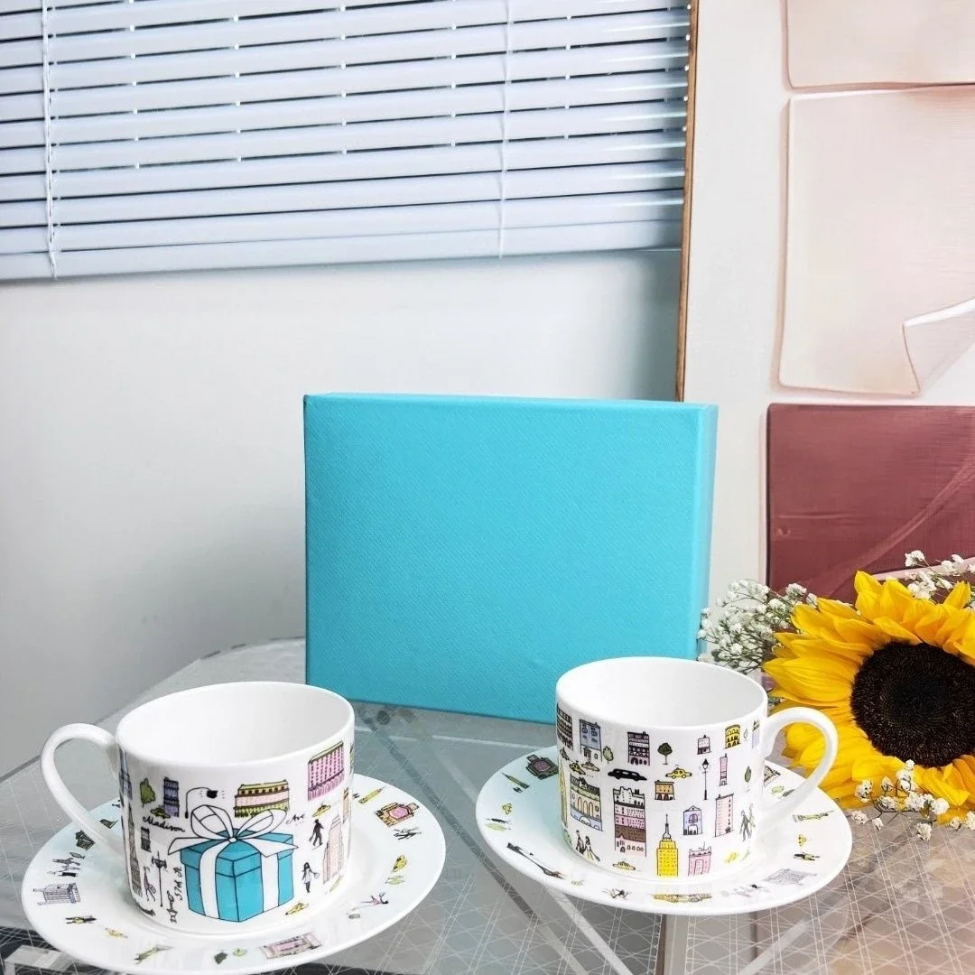 

European Classic Blue Bone Porcelain Cup Mug With Gift Box Wedding Gift Mugs Coffee Cups