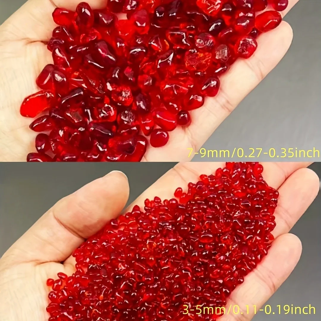 Red Glass Gravel in Various Sizes for Decorative Use: Fish Tanks, Vases, and Gardens