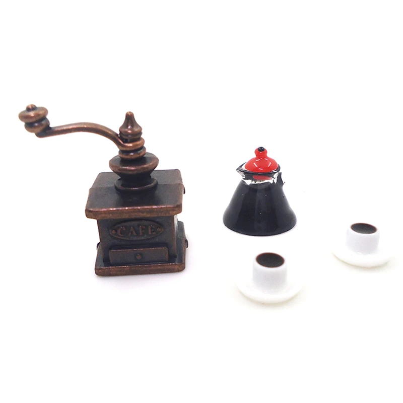 

Миниатюрная кофеварка для кукольного домика, набор кофейных чашек, миниатюрные кухонные аксессуары для декора