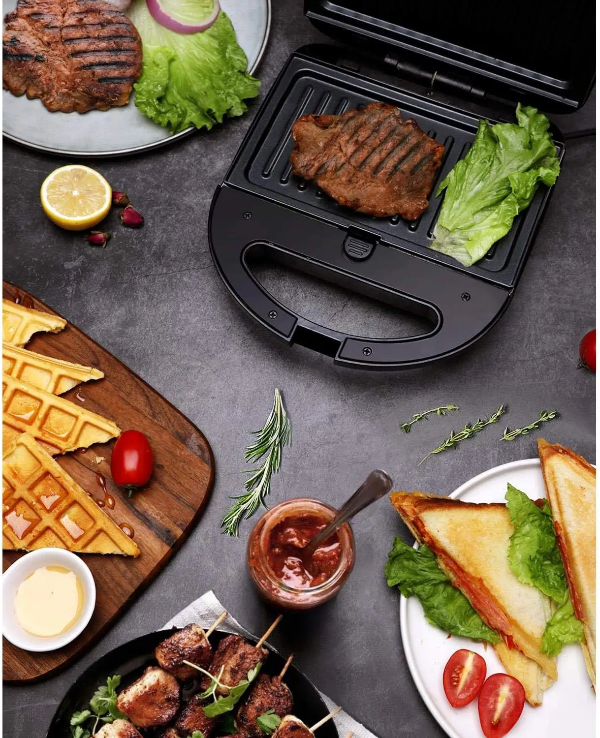 Sandwich Maker 3 in 1, Waffle Make with Removable Plate, Electric Press Grill, Sandwich Toaster with Detachable 6