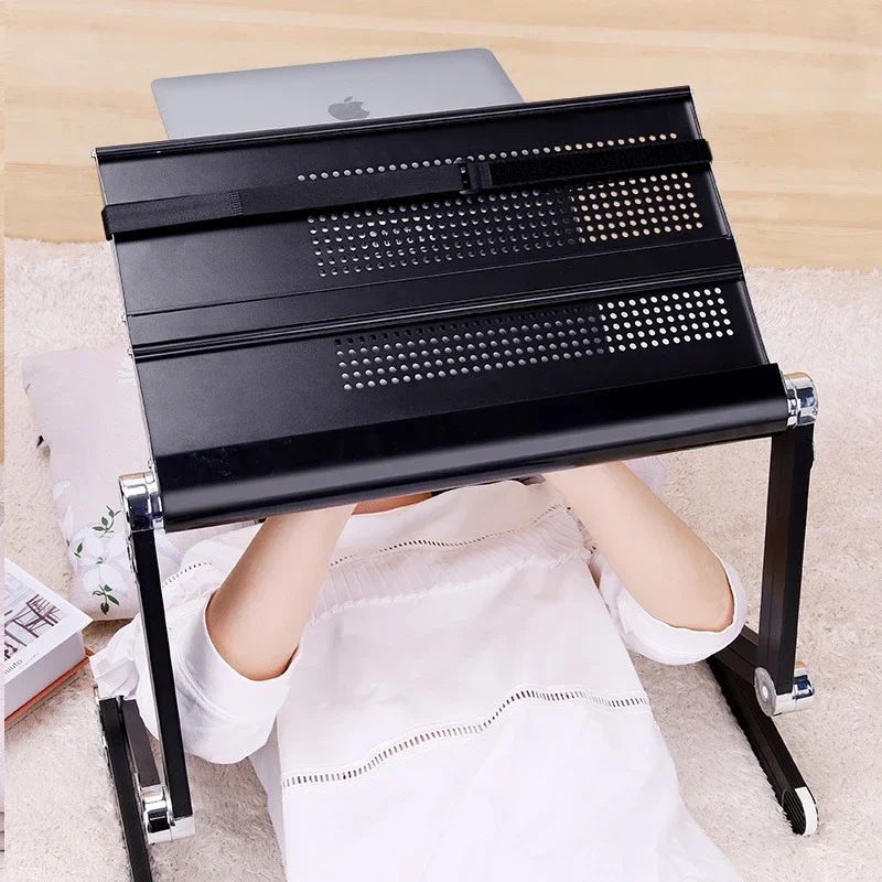 Lazy bed office computer desk folding lift can lie flat aluminum alloy laptop stand bed table laptop standing desk