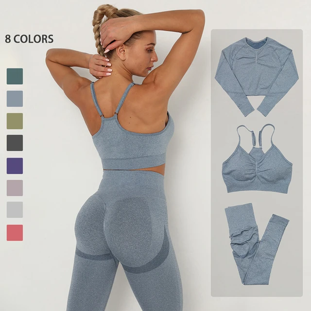 Ensemble de vêtements de sport sans couture pour femme, top court, haut à  manches longues, leggings taille haute, idéal pour entraînement, yoga,  fitness, tenue de 2, 3 ou 5 pièces - AliExpress