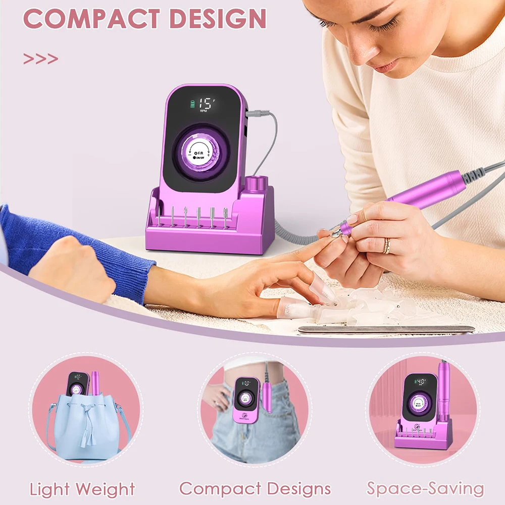 40000RPM Nail Drill Machine Electric Portable Nail File Rechargeable Nail Sander With Base for Gel Nails Polishing Home Manicure 5