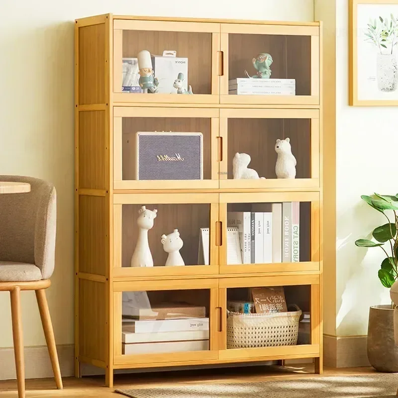Modern BambooStand Cabinet Living Room Cabinet Home Living Room Furniture Bedroom Changhong Glass Door Layered Shelf