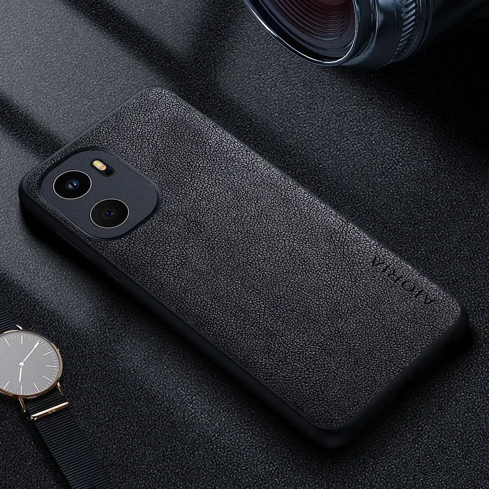 Premium Luxury Leather Business Style Phone Case - Solid Color Cover