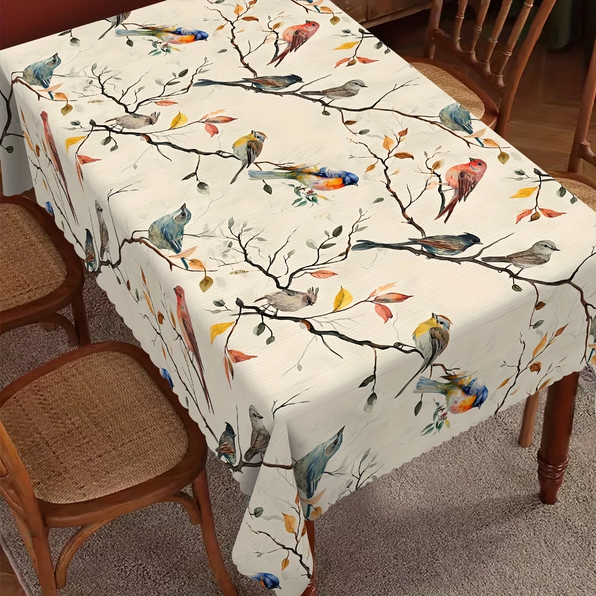Spring Floral Bird Rectangle Waterproof Tablecloth Holiday Party Decor Farmhouse Kitchen Dining Tablecloth Home Table Decor 3
