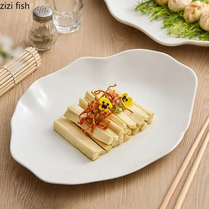 Irregular Pure White Ceramic Dinner Plate Restaurant Salad Plate Pasta Dessert Plates Dumplings Plates Creative Tableware