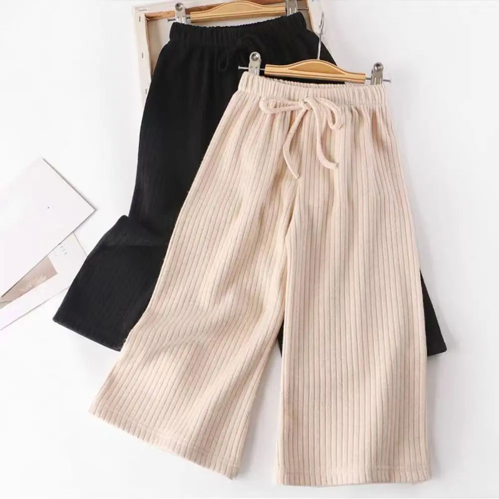 Soft Loose Girl Straight Leg Pants High Waist Elastic Teens Casual Pants Drawstring Trousers Children Wide Leg Pants Teen