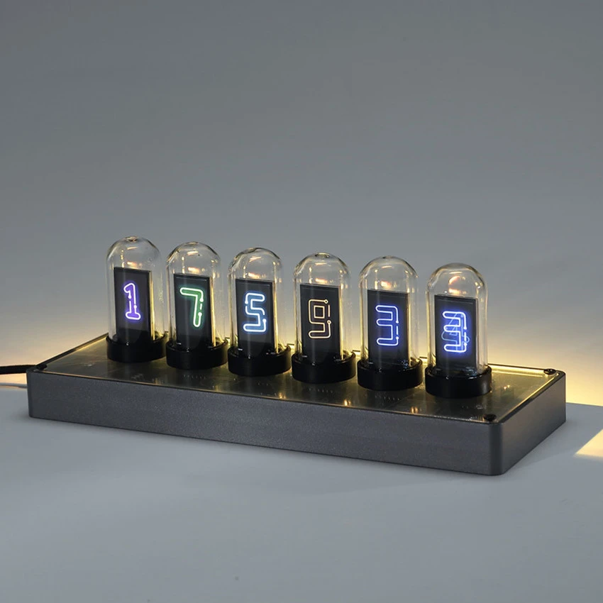 IPS Stone Gate Cyberpunk Nixie Clock Modern Computer Desktop Clock Ornament Multifunction RGB