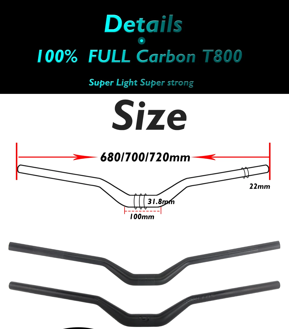 31.8mm 680/700/720mm Full Carbon Fiber MTB Bicycle Handlebar Riser