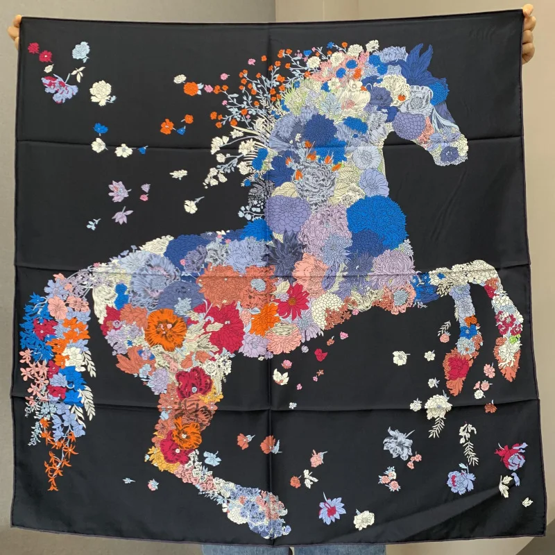 

18 Moomin 100% twill silk scarves square printing mulberry Double Side scarf Women Foulards Femme Bandana Hijab Pashmina 90CM