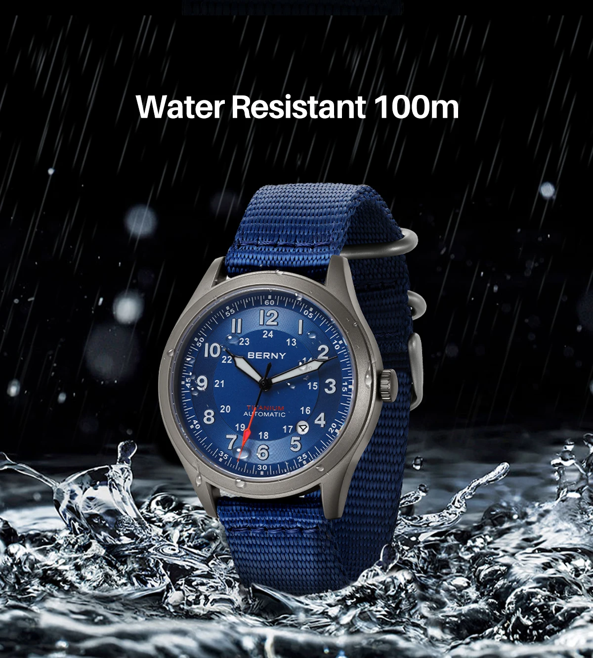BERNY Automatische Titan-Felduhren für Herren, superleuchtend, mit Datumsanzeige, Saphirglas, Sport, leicht ablesbare mechanische Outdoor-Uhr – Detail 8