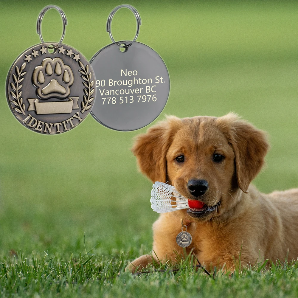 

Customizable Engraved Pets ID Tag for Dog Cat Bronze Nameplate Tags Personalized Anti-lost Address Number Dogs Collar ID Pendant