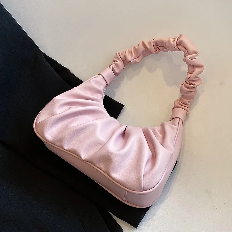 

2023 однотонные плиссированные сумки с облаком для женщин, Повседневные Сумки из искусственной кожи для покупок в подмышках, сумки на плечо, женская сумка для пельменей
