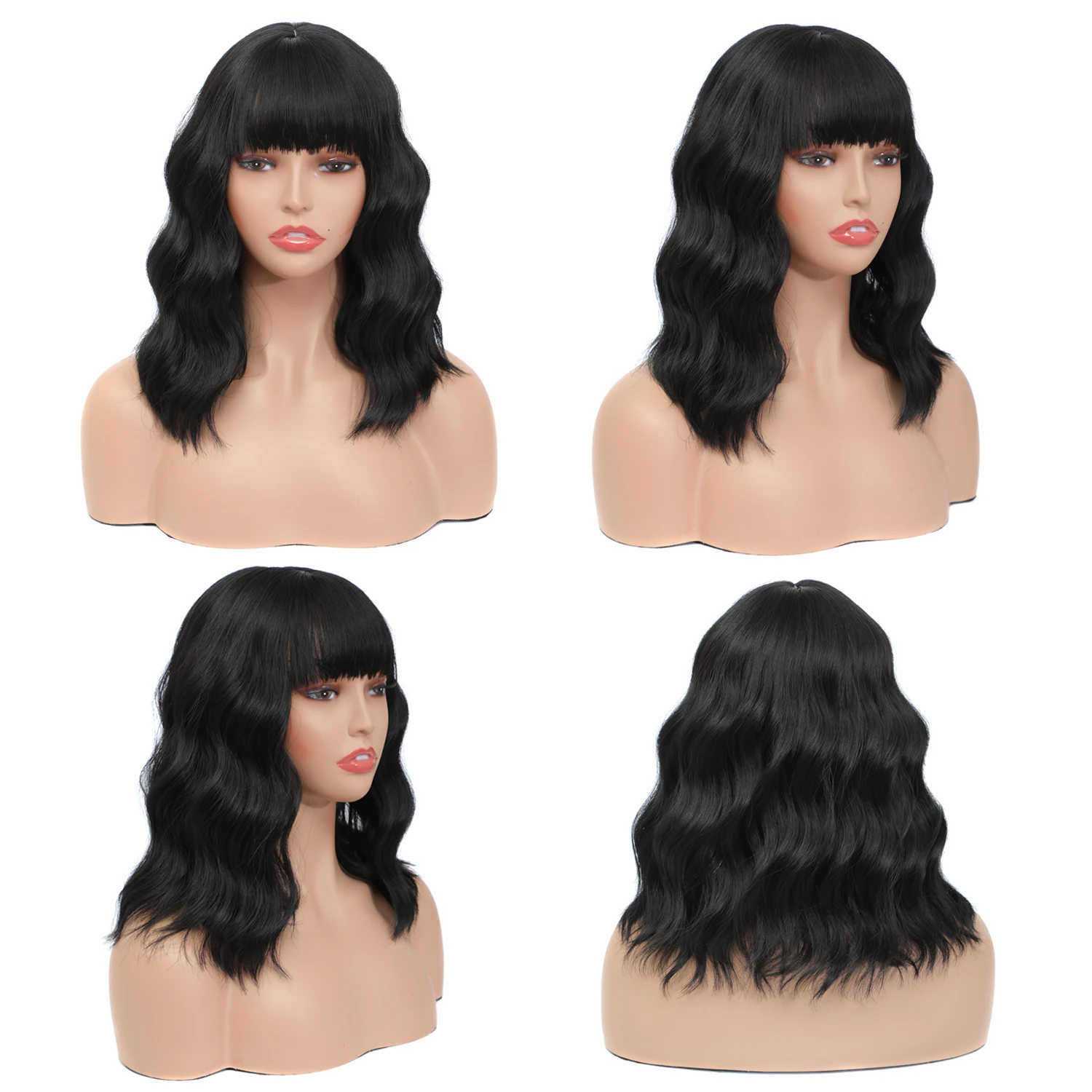 Aigemei Natural Water Wave Wigs with Bang Heat Resistant Fiber Synthetic Wigs For America Africa Women Cosplay Aigemei Natural Water Wave Wigs with Bang Heat Resistant Fiber Synthetic Wigs For America Africa Women Cosplay