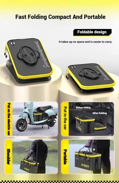 Secchio Pieghevole 20 Litri - Multiuso Per Campeggio, Pesca E Giardinaggio, Nero, Impermeabile