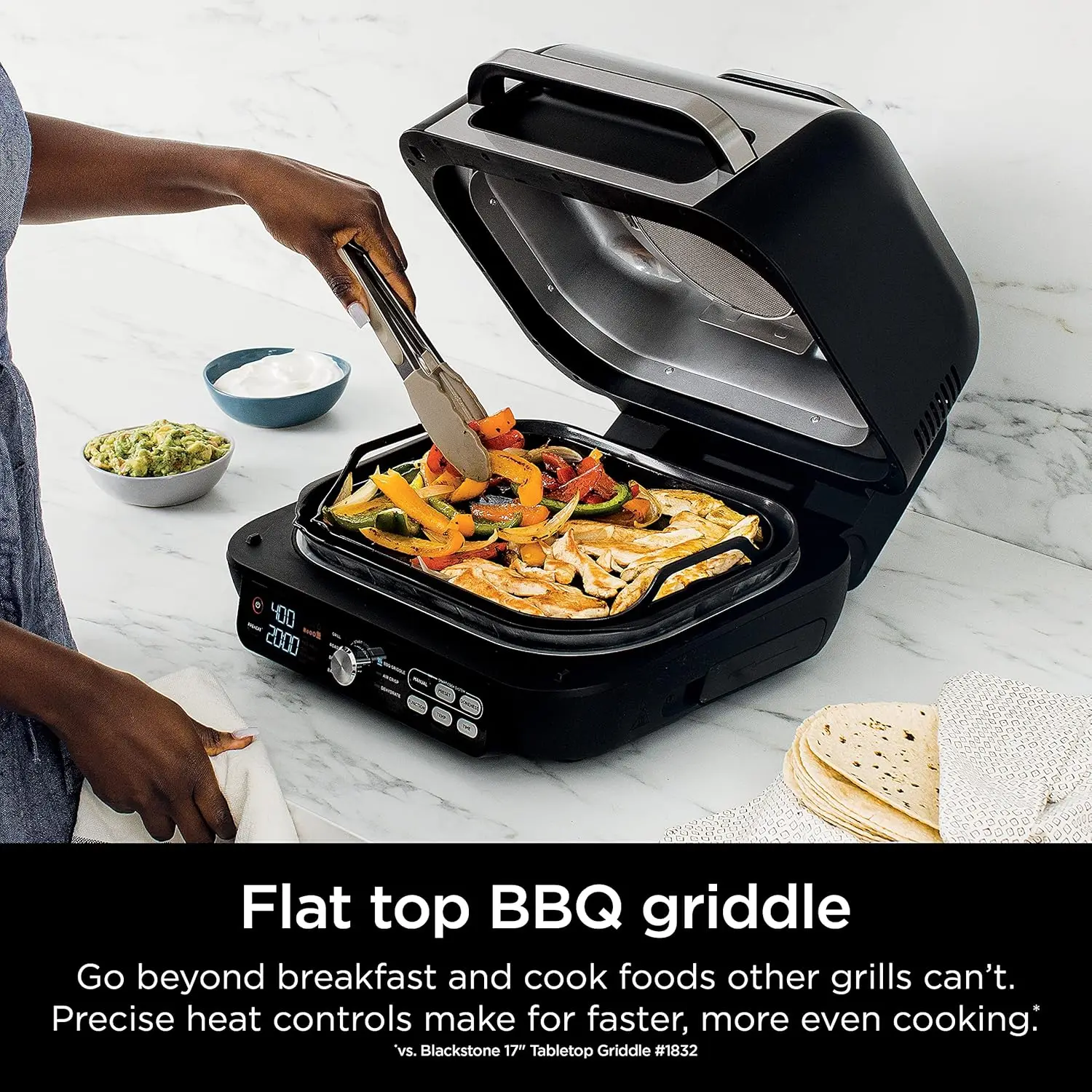 7-in-1 Indoor Grill/Griddle Combo, use Opened or Closed, Air Fry, Dehydrate & More, Pro Power Grate, Flat Top, Crisper, Black 4