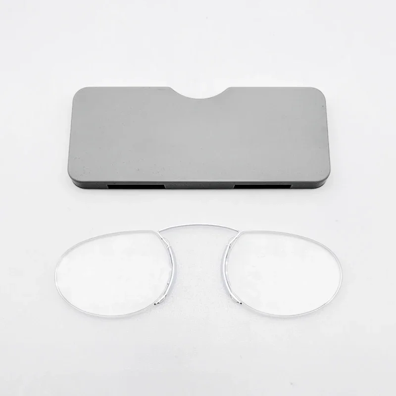 May Flower Rimless Foam Nose Clip On Reading Glasses Mini Portable Lazy Glasses With Alloy Case Men Women +1+1.5+2+2.5+3
