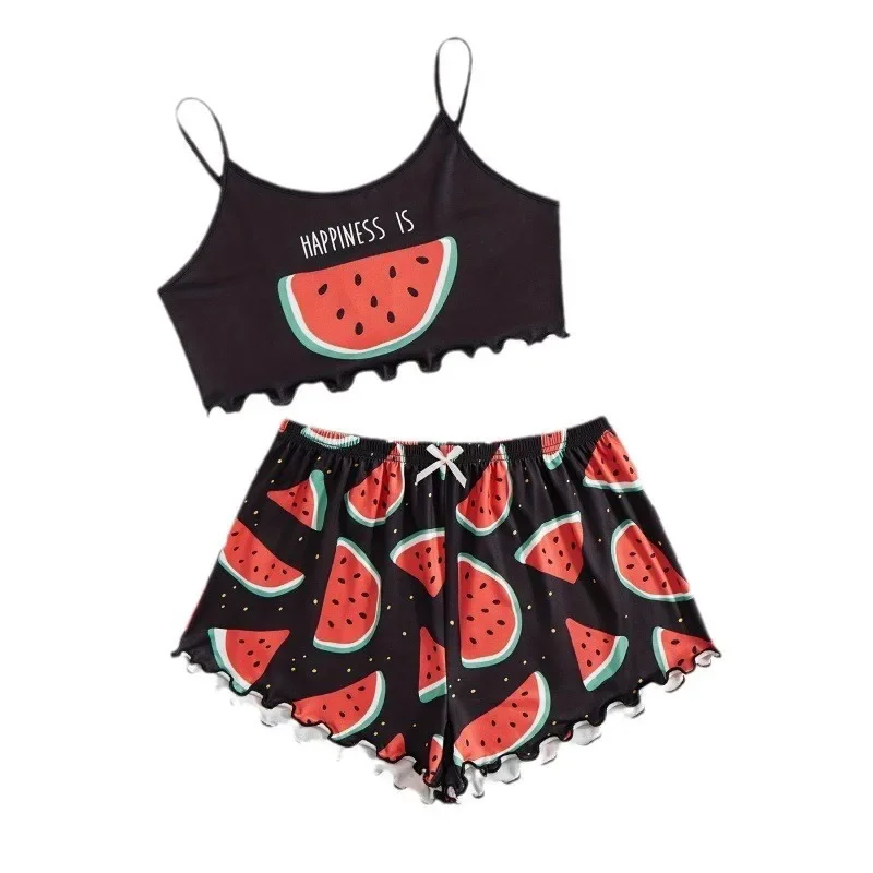 السيدات الصيف نمط جديد الكتف -مكشوف الأزهار طباعة ملابس خاصة رقيقة موسم الربيع المنزل استخدام لطيف ملابس النوم ملابس المنزل