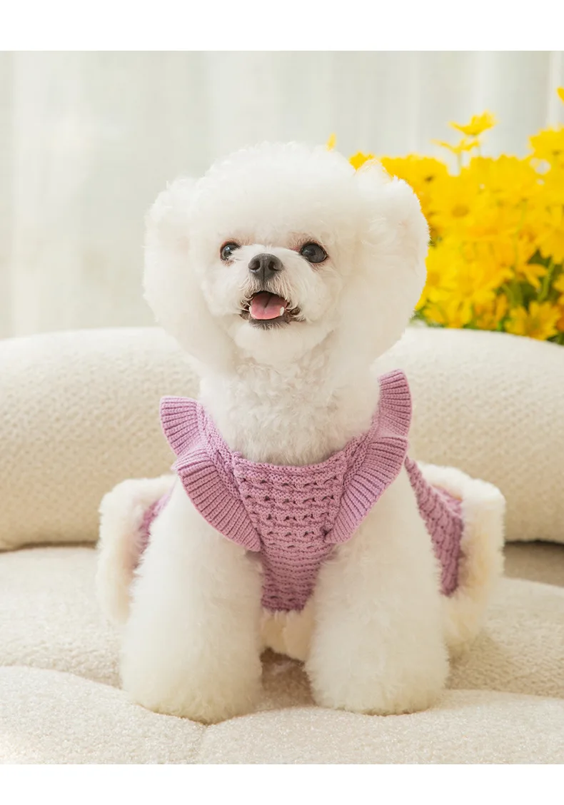 Dog Sweet Wool Dress - Purple And White Color