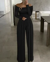 New Elegant Pure Color Off-Shoulder Long Sleeve Women's Romper Fashionable And Stylish Monochromatic Ladies' Dress - Image 3