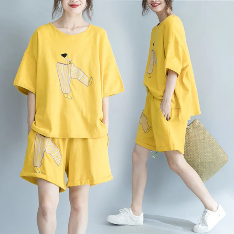 Summer 2 Two Piece Set Tracksuit Women Clothes Short-Sleeve Oversized T-Shirt Top and Shorts Suit Female Casual Loose Outfits blazer and pants set Women's Sets