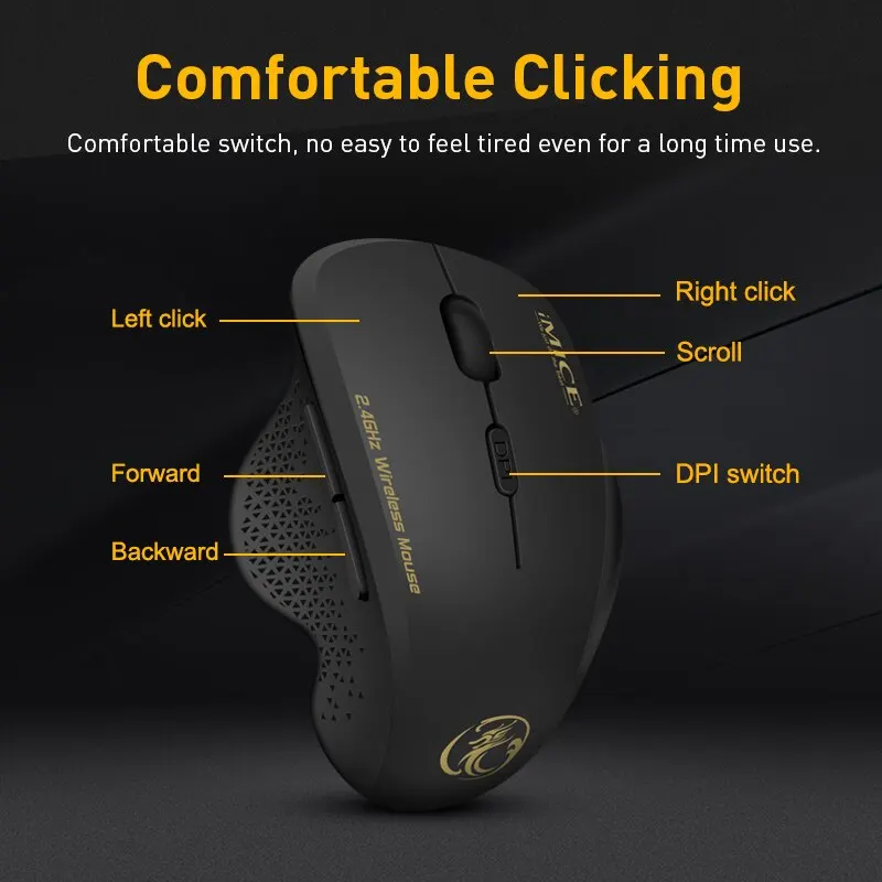 G6 ABS Wireless Mouse Ergonomic Computer IMICE Mouse 2.4Ghz Gamer PC Optical Mouse With USB Receiver 1600 DPI For Laptop PC 5
