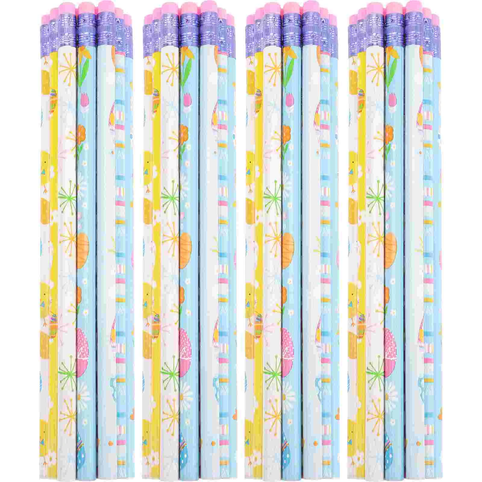 

50 Pcs Easter Pencil for Students Pencils Kids Bulk Gift Designed Wooden Cartoon with Erasers Rubbers The End