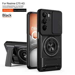 Magnetic Holder Military Armor Camera Phone Case Cover for Realme C75 4G (SJia - Black)