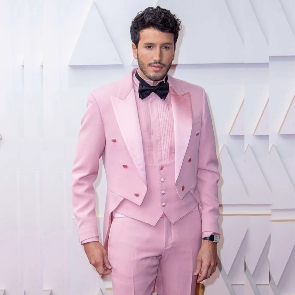Men's Pink V Neck Big and Tall Dress Tuxedo main image 1