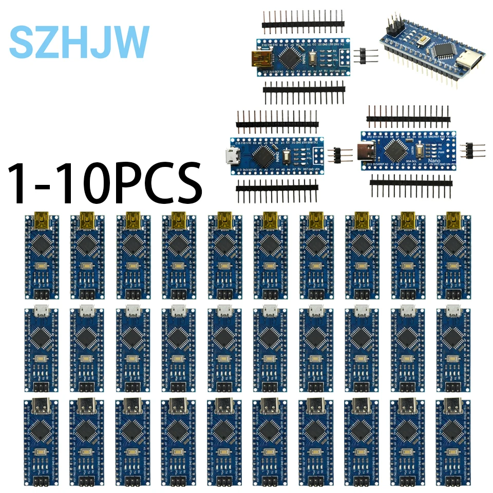 1-10PCS Nano V3.0 ATmega328P/PB CH340 USB Module, Mini Arduino Compatible Board with Bootloader for DIY Electronics Projects 1