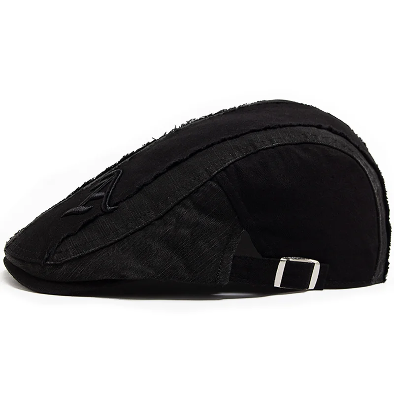 Men Beret Fashion Vintage Embroidery Letter A Flat Cap Cotton Visor Hat Camouflage Patchwork Adjustable woolen beret beret hat