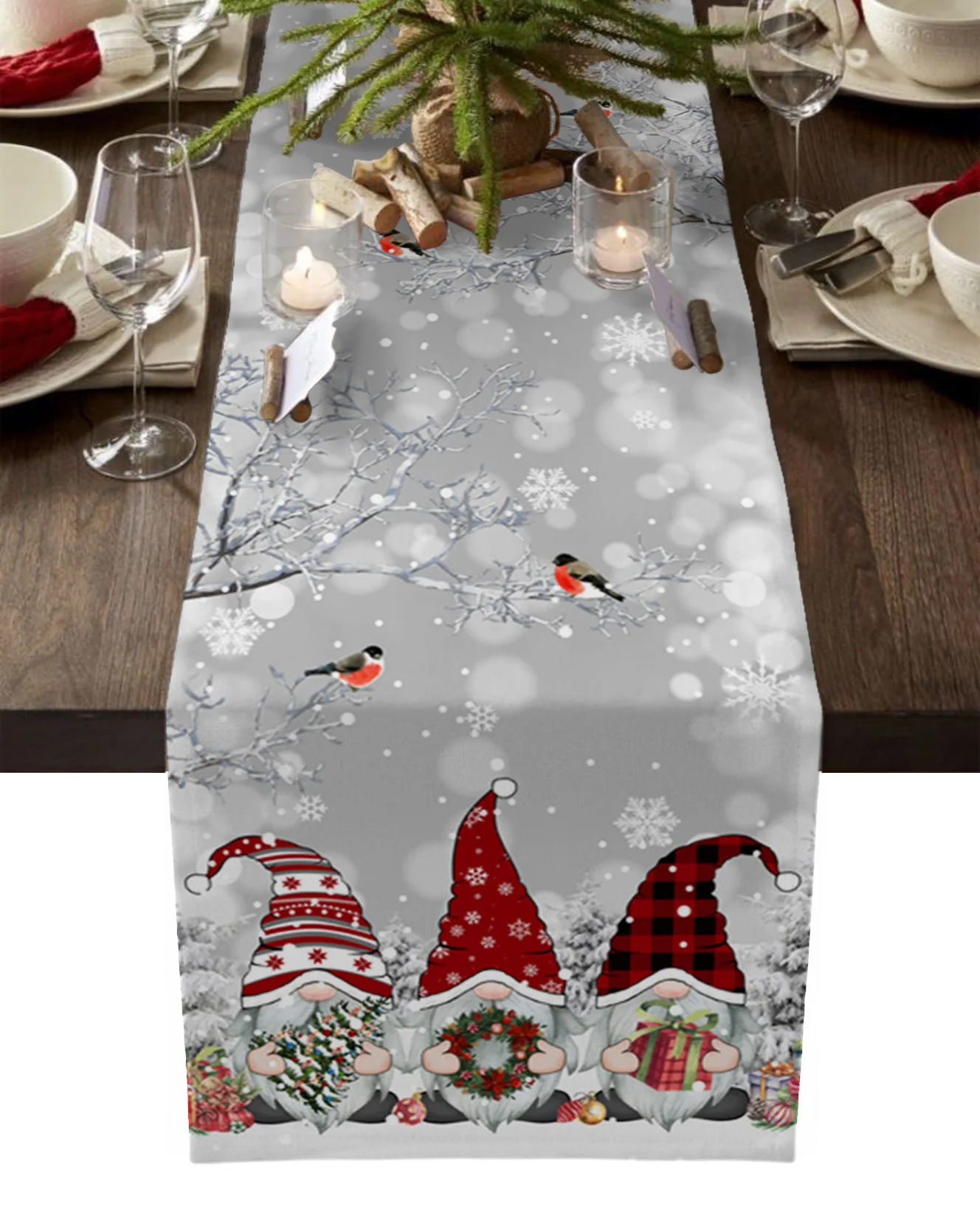 Scena Di Neve Di Natale Fiocchi Di Neve Gnomo Runner Da Tavola Decorazione Della Tavola Di Nozze Runner Da Tavola Decorazione Della Tavola Di Festa Di