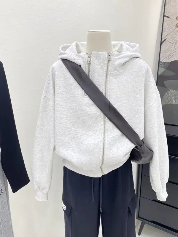 Korean Zipper Design Sense Casual Loose Niche Hoodie Women's Coat Solid Hooded Sweatshirt Korean Fashion Hoodies Pullovers