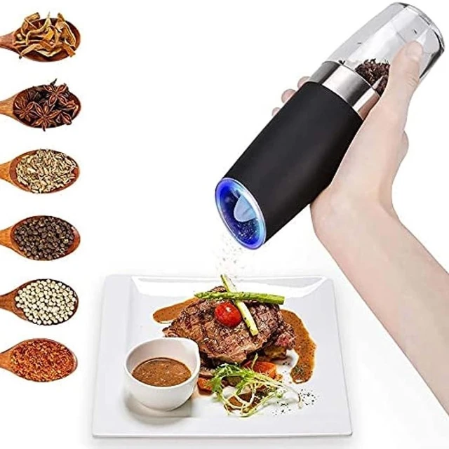 Gravity Electric Pepper and Salt Grinder Set [White Light] Battery Operated  Automatic Pepper and Salt Mills with Light,Adjustable Coarseness,One