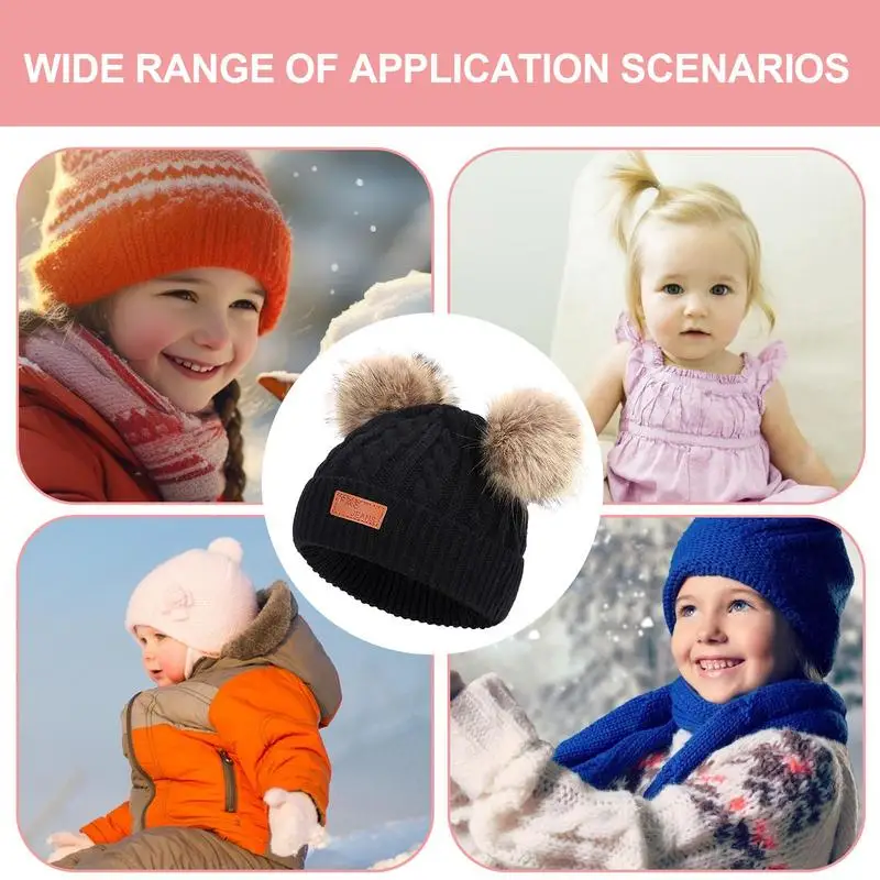 Toddler Girl Hat Pompom Knitted Toddler Beanie Hats Comfortable Warm Stretchy Kids Beanie Hats For Boys Girls Baby