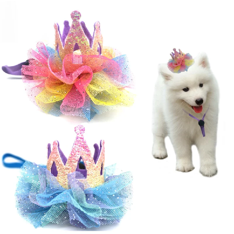 

Dog Birthday Hat Crown for Pets Floral Shiny Hats with Adjustable Rope for Girl Puppy Kitty Accossory All for Dogs Free Shipping