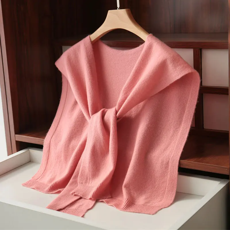Spring and Autumn 100% Pure Wool Knitted Small Shawl Female Knotted Sweater Scarf Shoulder Neck Protection Cashmere Bib Dual-Use