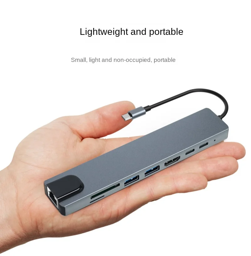 

8-in-1 Type-C Hub - 4K HDMI, RJ45 Ethernet, PD Charging - Laptop Docking Station