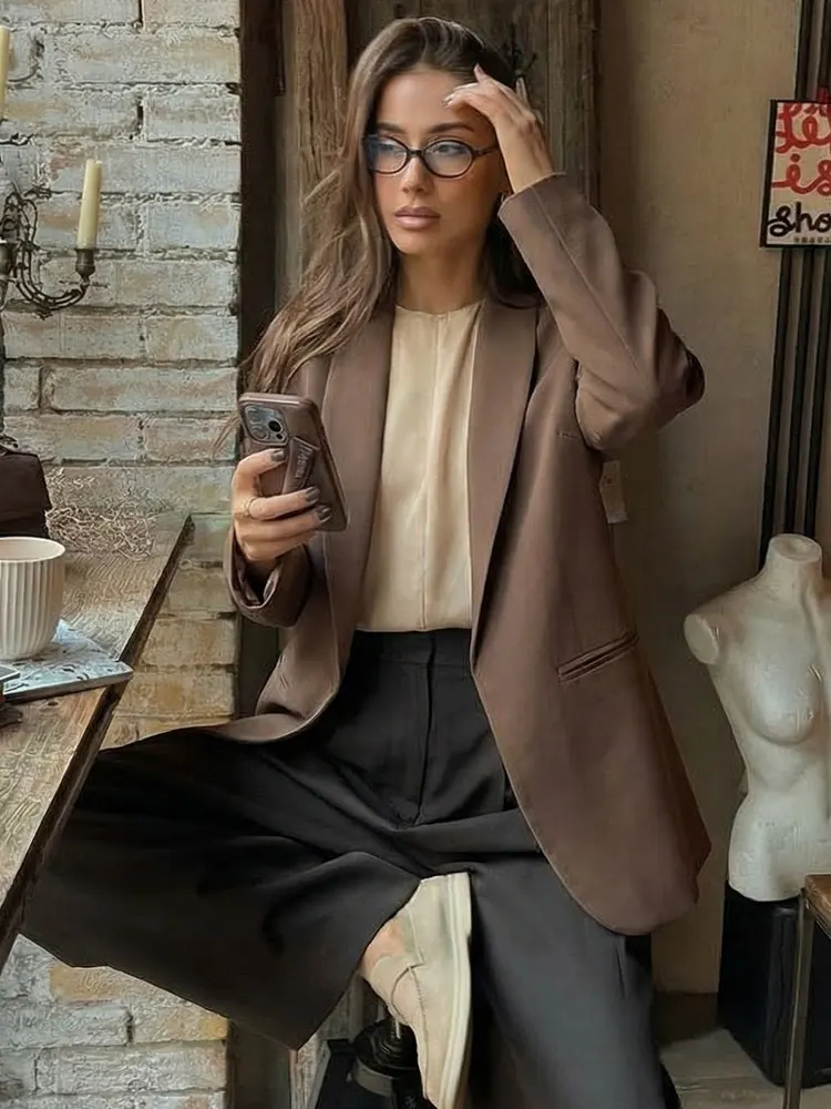 HH Spring Women Elegant Fashion Solid Blazer Vintage Coat Long Sleeve Open Stitch Suit Coat Chic Office Lady Basic Outerwear