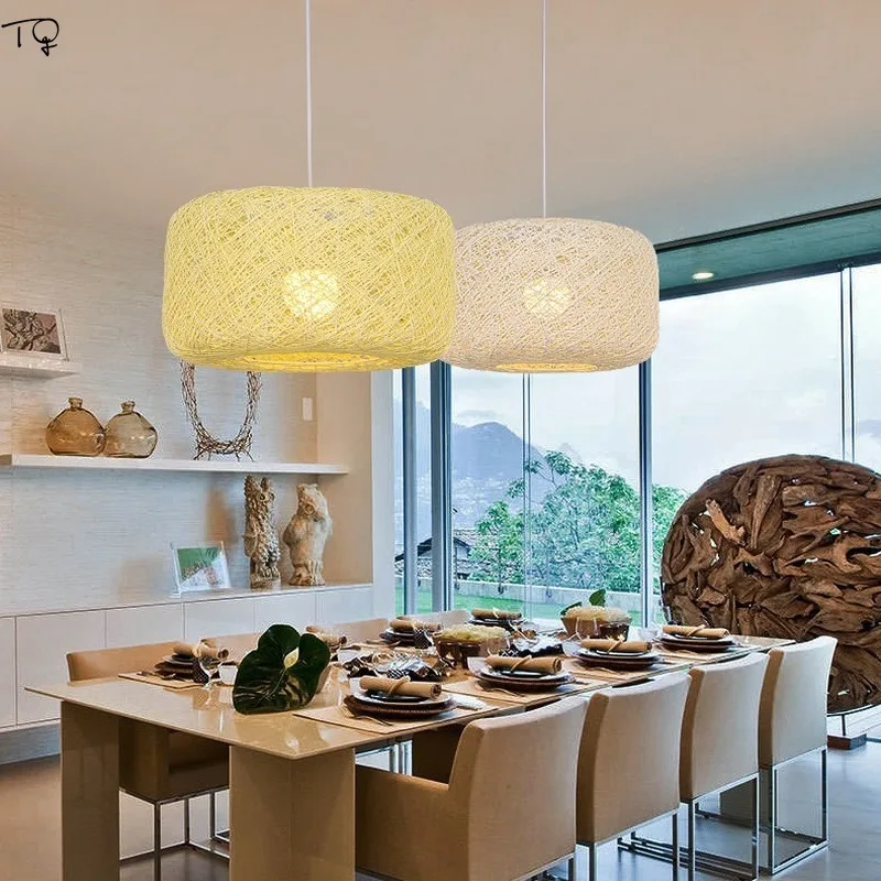 

Rattan Weaving Art Colorful Pumpkin Pendant Lights Hand Knitting Simple Individual Hanging Lamp Reatanrant Dining Room Bedroom