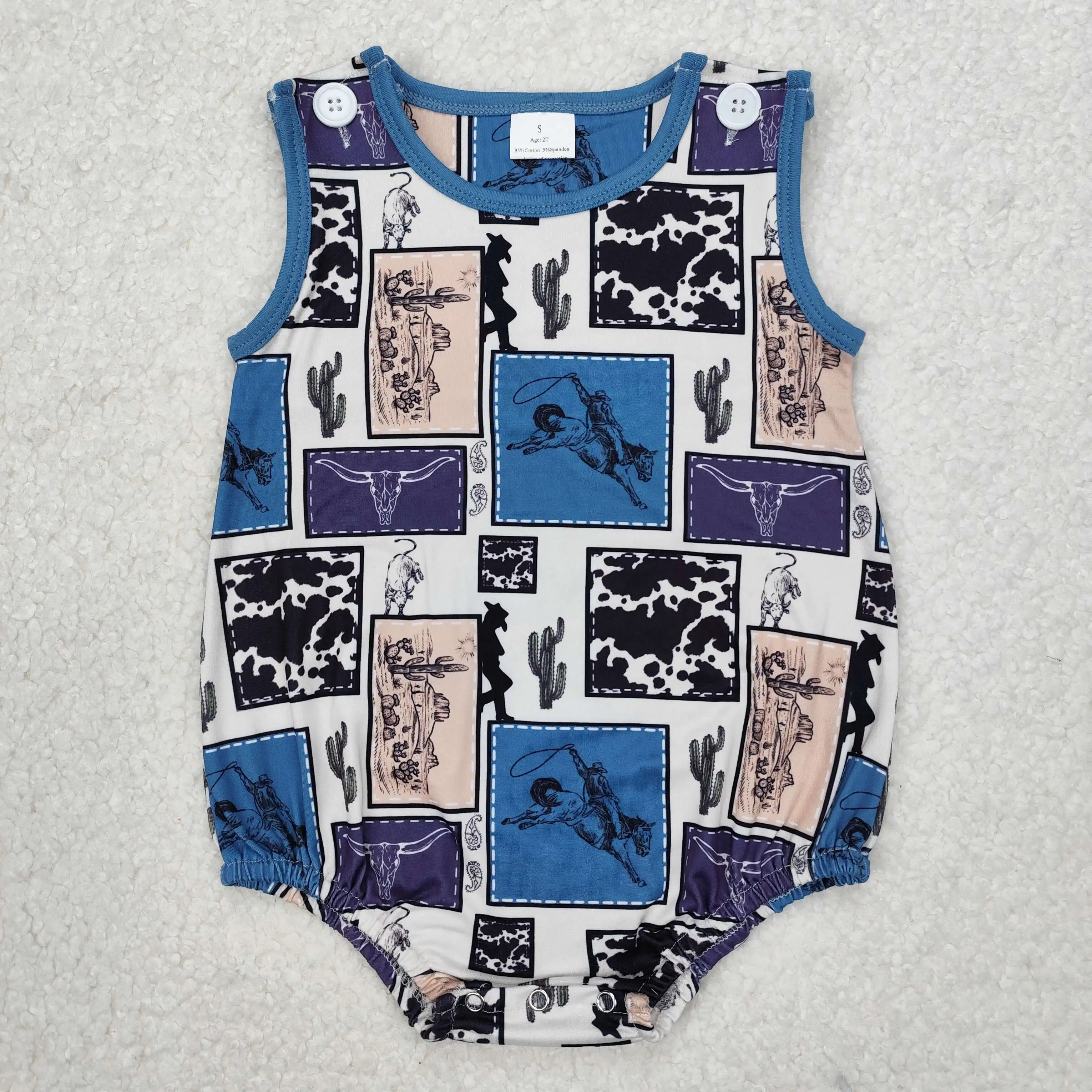 Kids Newborn Western Bubble One-piece Coverall Bodysuit Baby Boy Toddler Sleeveless Rodeo Romper Jumpsuit Clothing