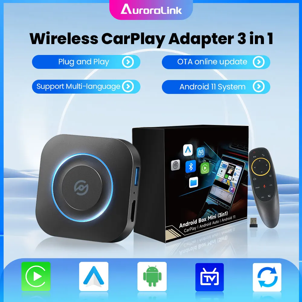 

AuroraLink Wired to Wireless Android Auto Wireless Carplay Adapter for Toyota Mazda ford Volkswagen Peugeot Skoda KIA Haval