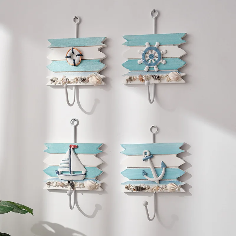 Mediterranean Style Hooks Decorative Wall Hook Nautical Coat Hanger Ocean Decor Key Hanger Beach Wall Home Decoration Wood Decor 4