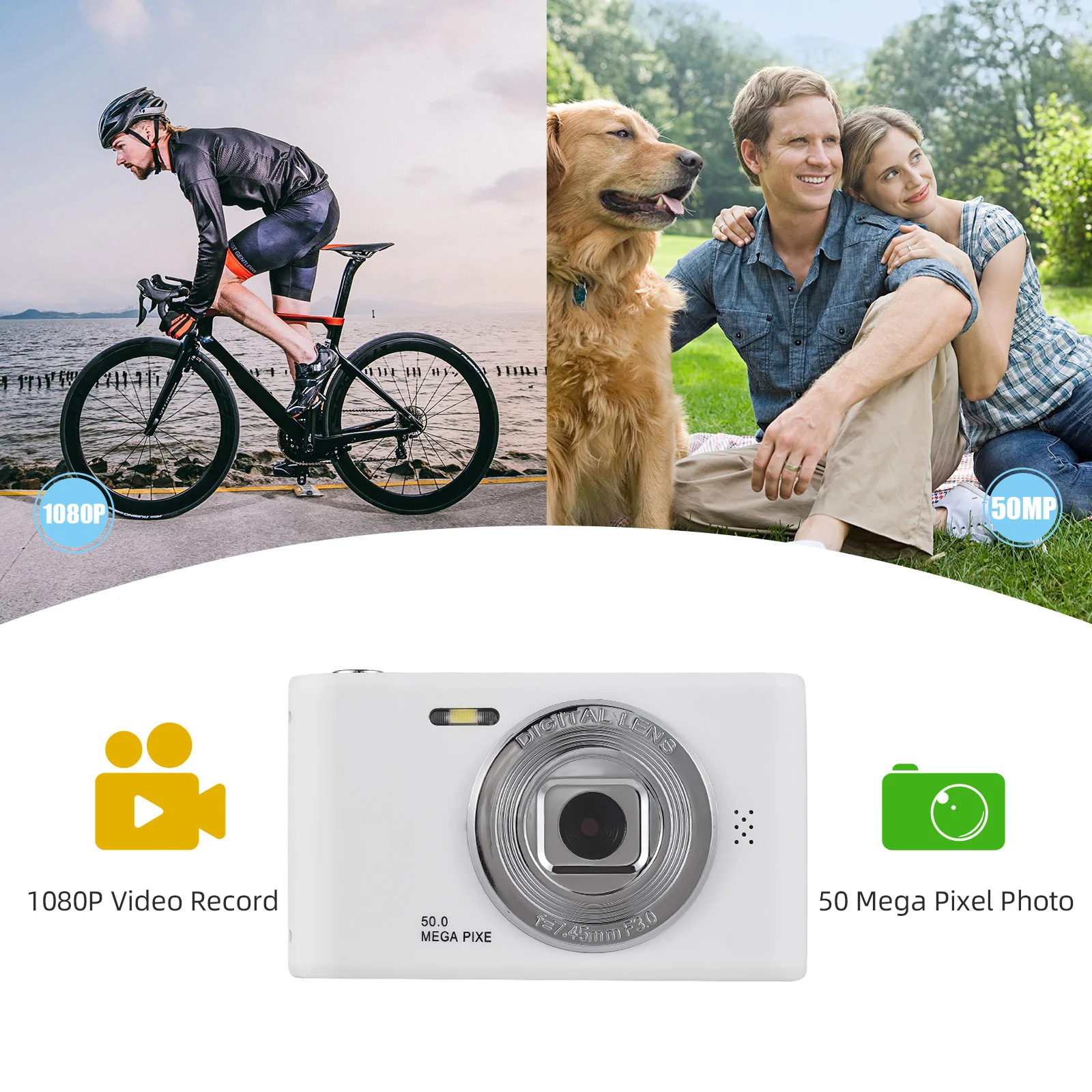 Digital Camera 1080P Digital Video Camera 50MP Photo Dual Lens 2.4 Inch Screen 8X Digital Zoom Built-in Flash Battery with 32GB TF Card