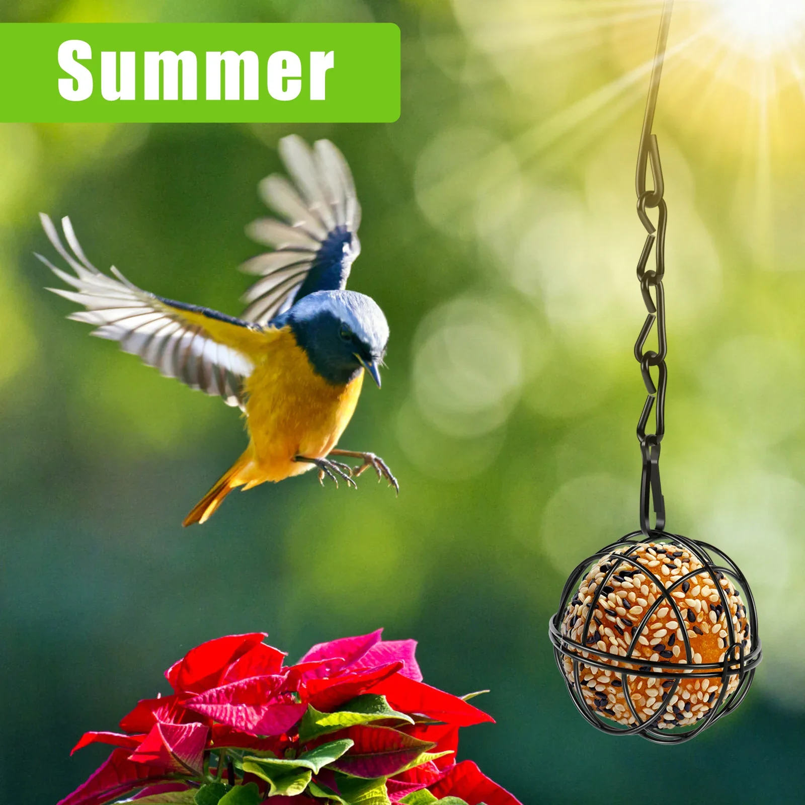Bird Feeder 4Pcs Metal Suet Ball Set Hanging Chain Squirrel Proof Outdoor Garden
