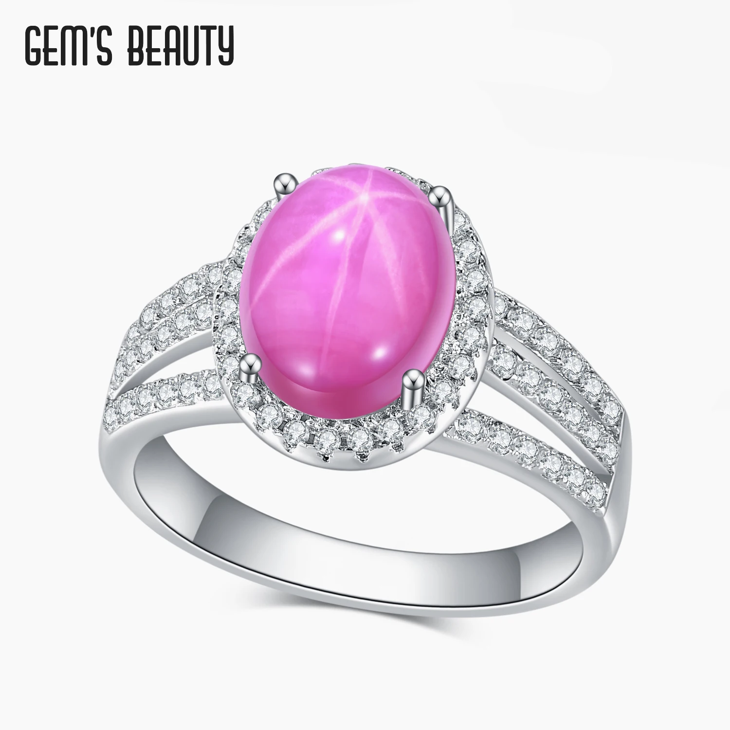 

Gem's Beauty 925 Sterling Silver Hollow Out For Women Rings Oval Lab Star Ruby White Sapphire Halo Rings Luxury Fine Jewelry