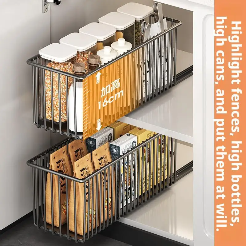 Dyiom 2-Tier Sliding Cabinet Basket Organizer 3